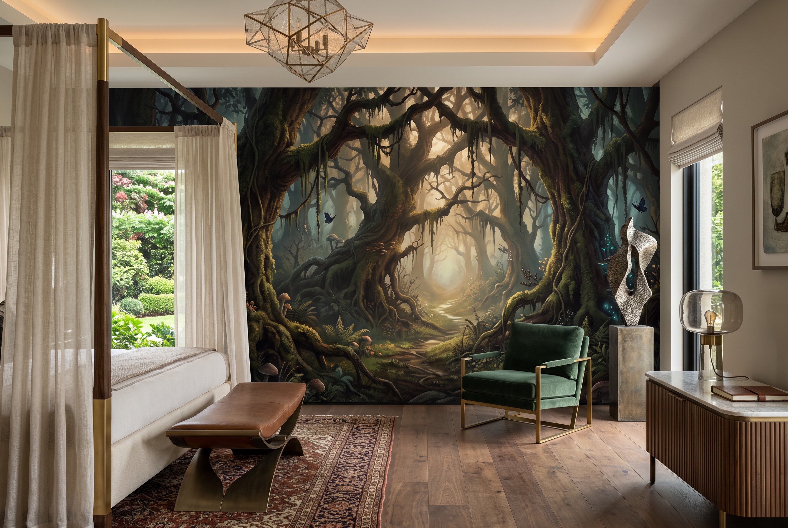 Neutral Abstract Forms Wallpaper Mural Layered Detail Wallpaper Mural Bedroom-wallpaper-murals, Peel-and-stick Finish