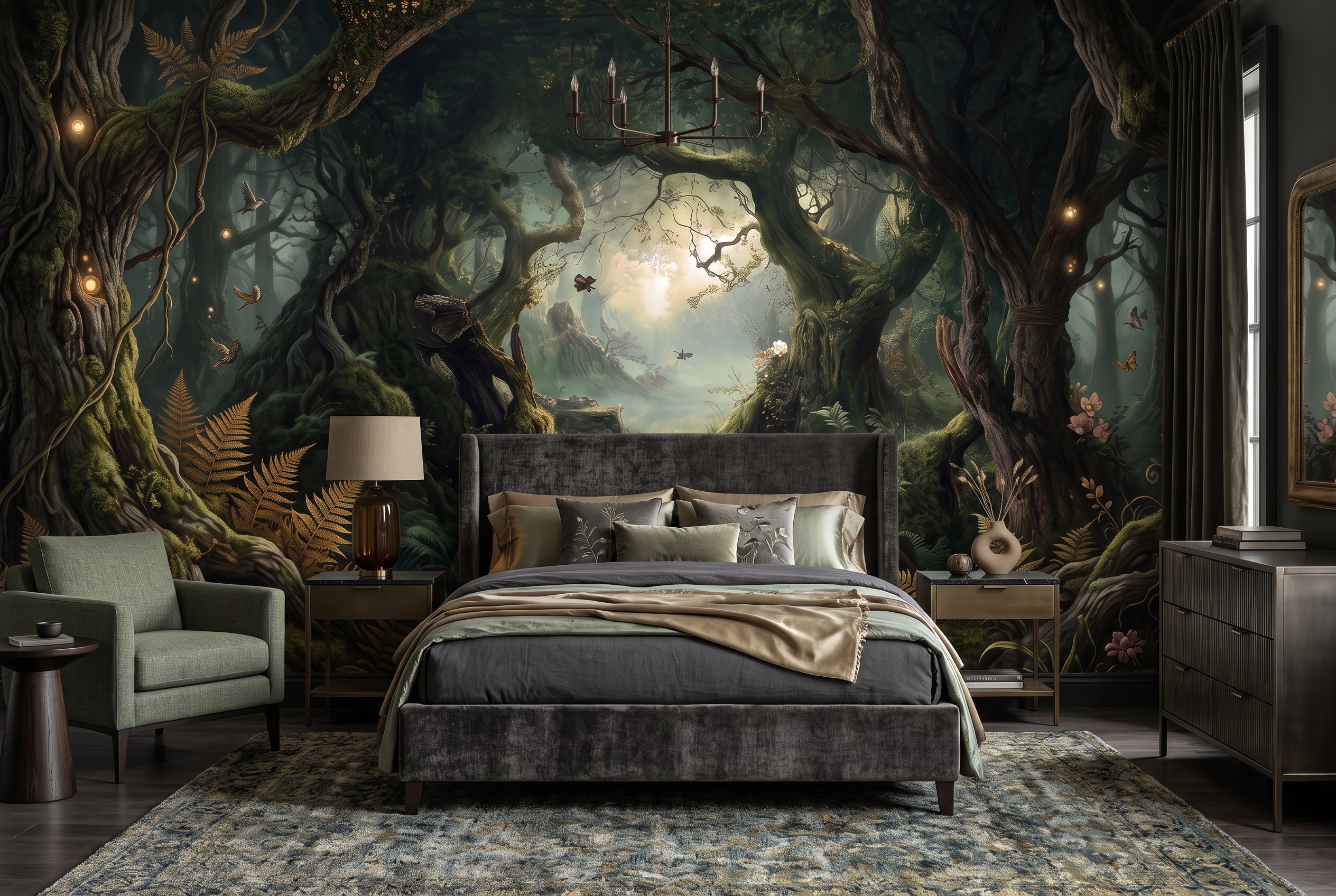 Red And Neutral Decorative Patterning Wallpaper Forms Wallpaper Mural Bedroom-wallpaper-murals, Peel-and-stick Finish