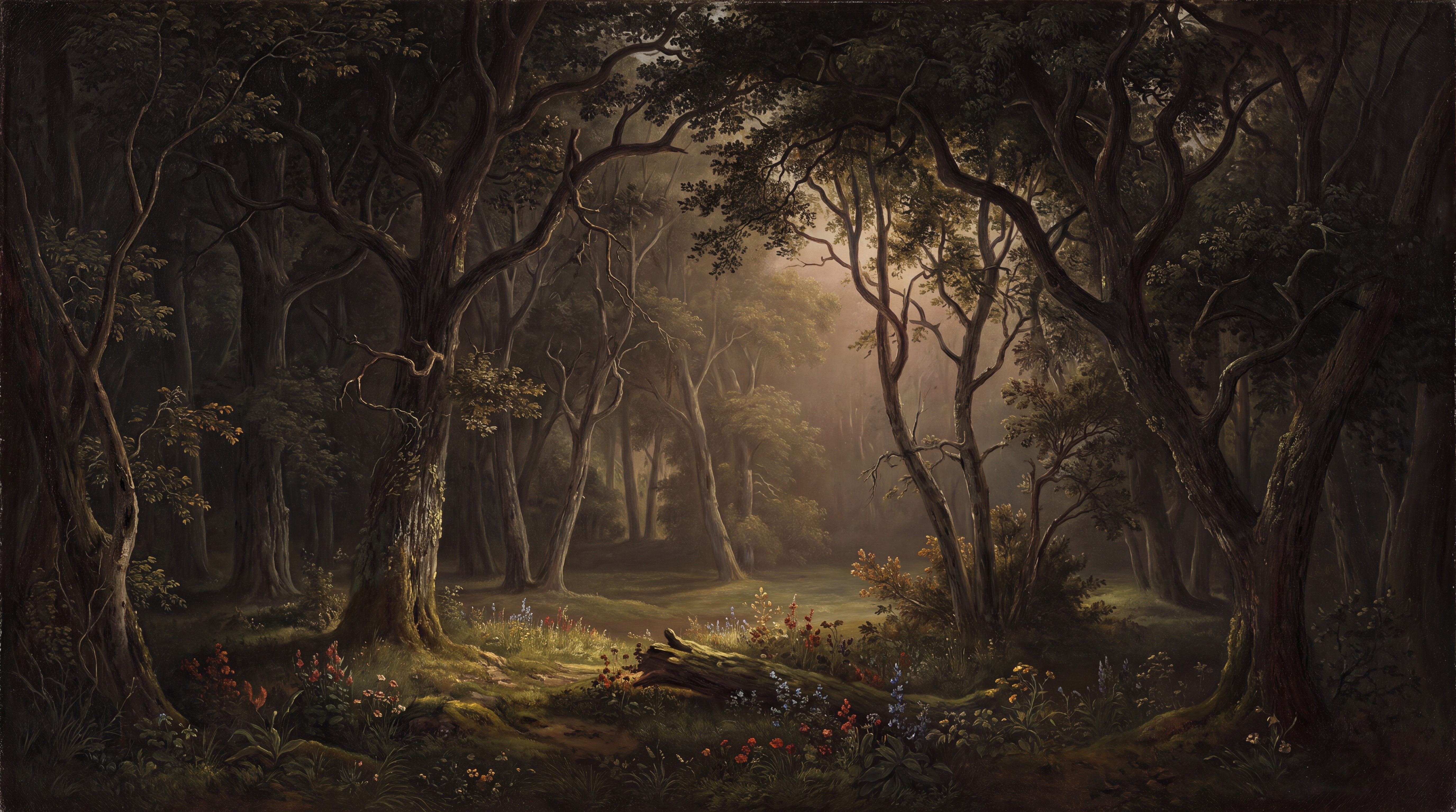 Golden Dusk Woodland Clearing Wallpaper Mural — Wallpaper Mural Design, Peel-and-stick Finish