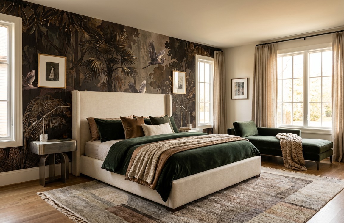 Neutral Woodland Trees Decorative Wallpaper Mural Bedroom-wallpaper-murals, Peel-and-stick Finish