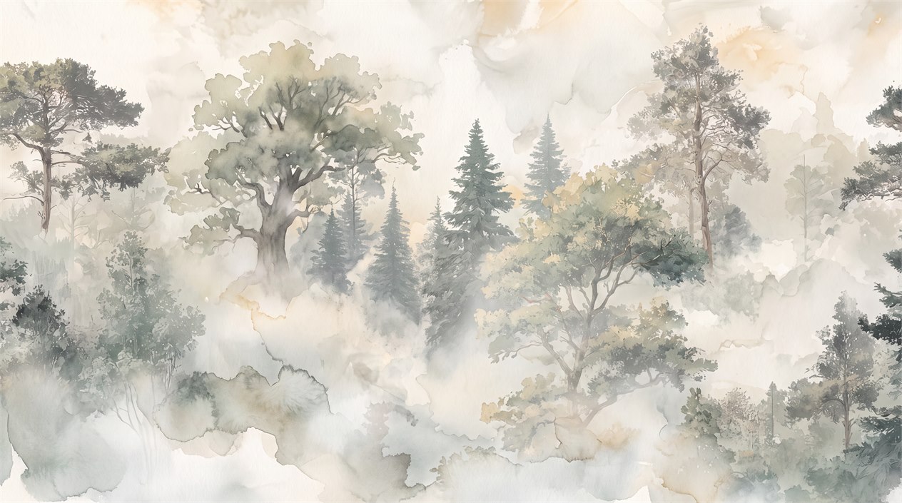 Beige Woodland Trees Forest Wallpaper Mural Accent-wall-wallpaper-murals, Peel-and-stick Finish