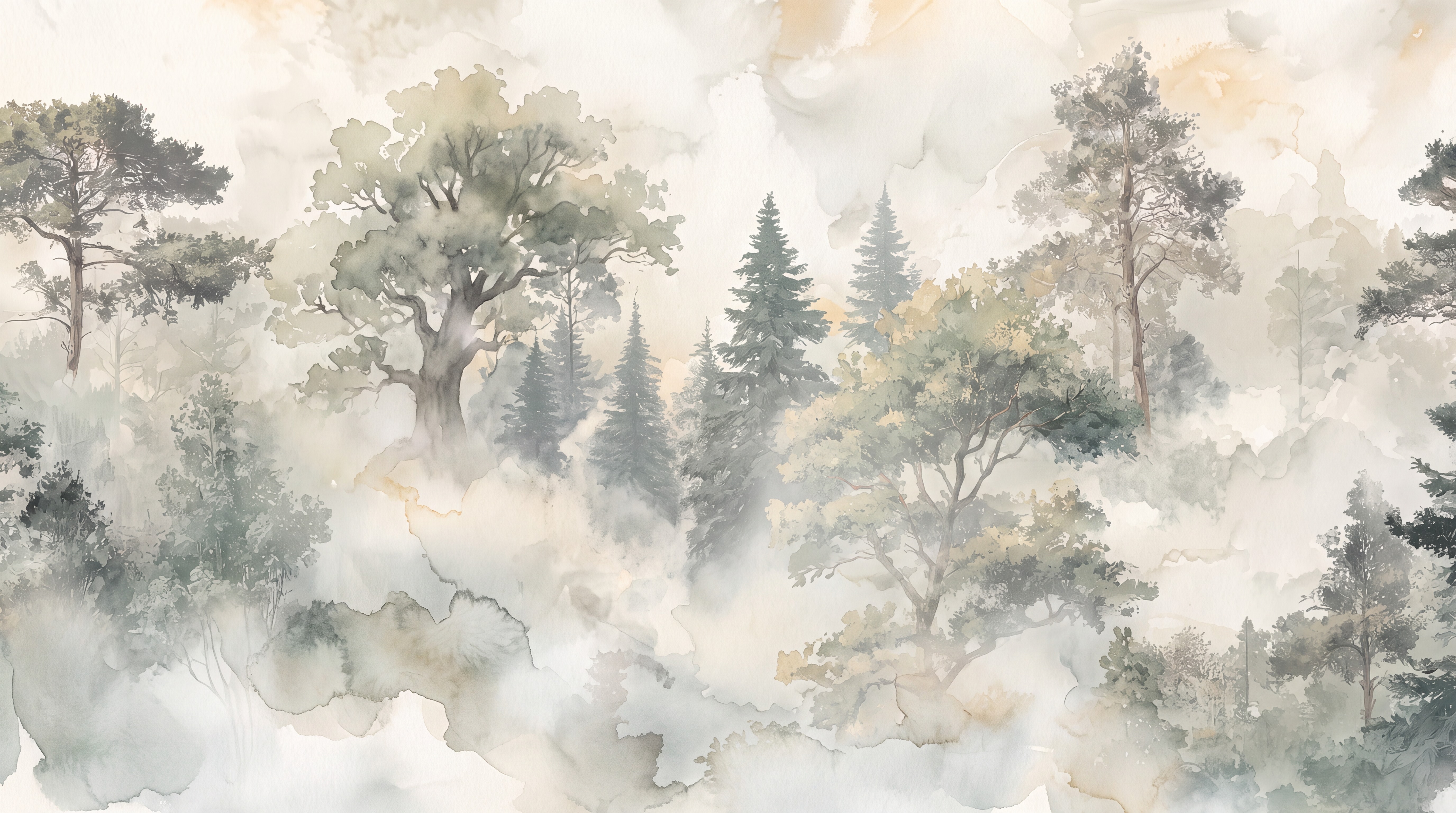 Beige Woodland Trees Forest Wallpaper Mural, Peel-and-stick Finish