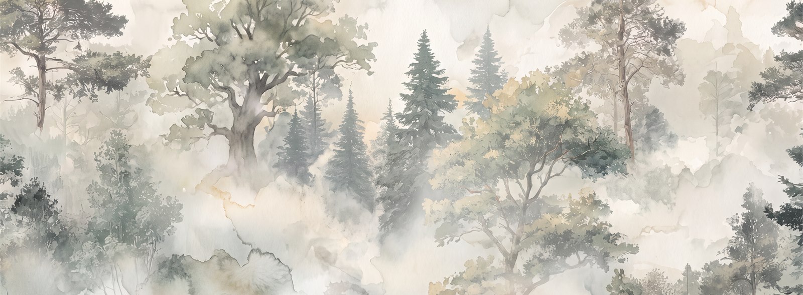 Beige Woodland Trees Forest Wallpaper Mural Accent-wall-wallpaper-murals, Peel-and-stick Finish