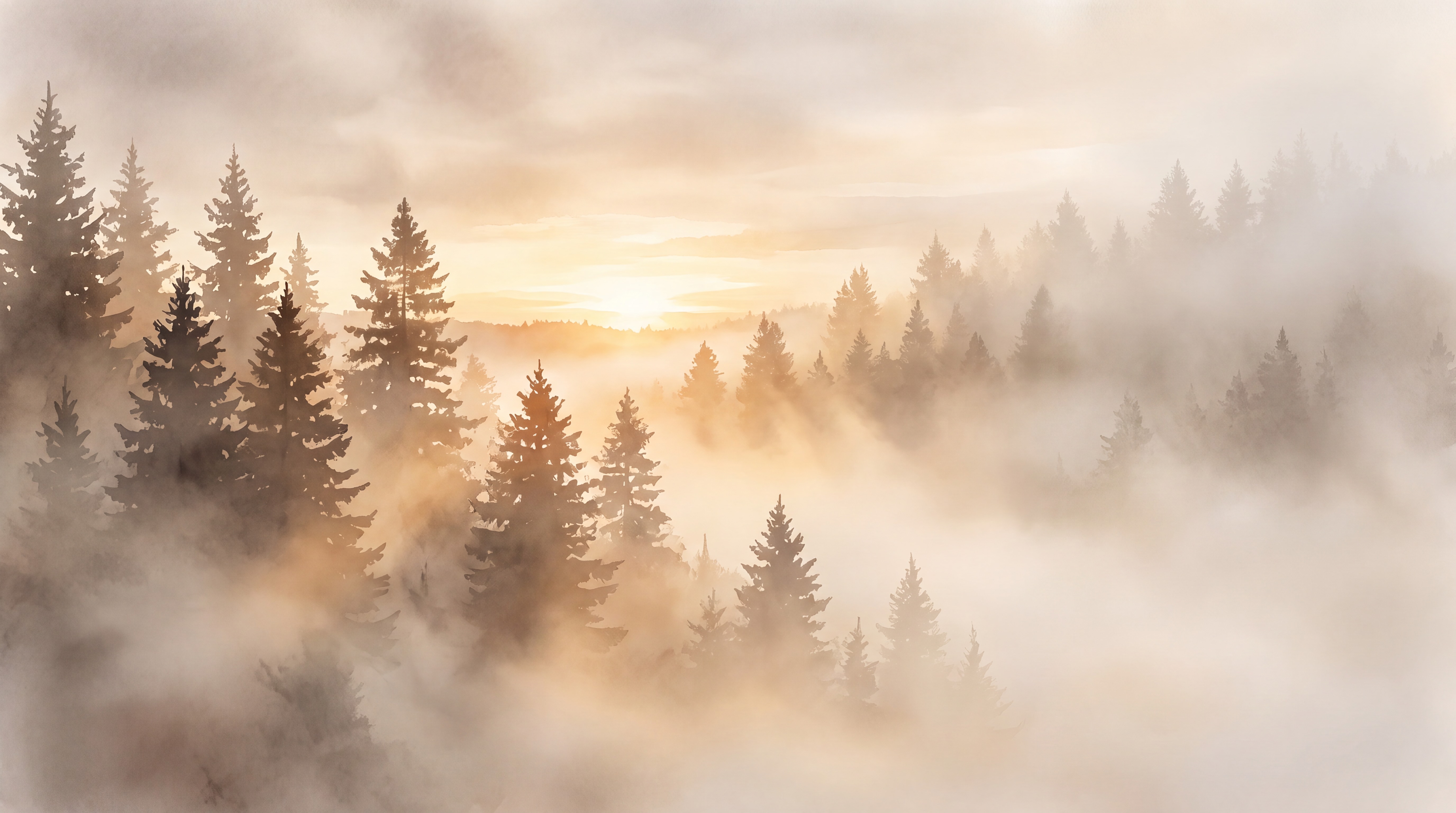 Golden Sunset Over A Misty Pine Forest Wallpaper Mural — Wallpaper Mural Design, Peel-and-stick Finish