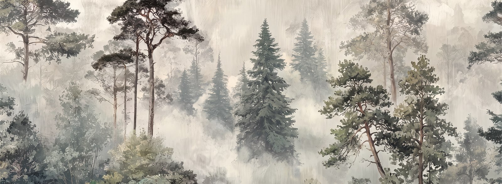 Grey Tree Silhouettes Wallpaper Mural Feature-wall-wallpaper-murals, Peel-and-stick Finish