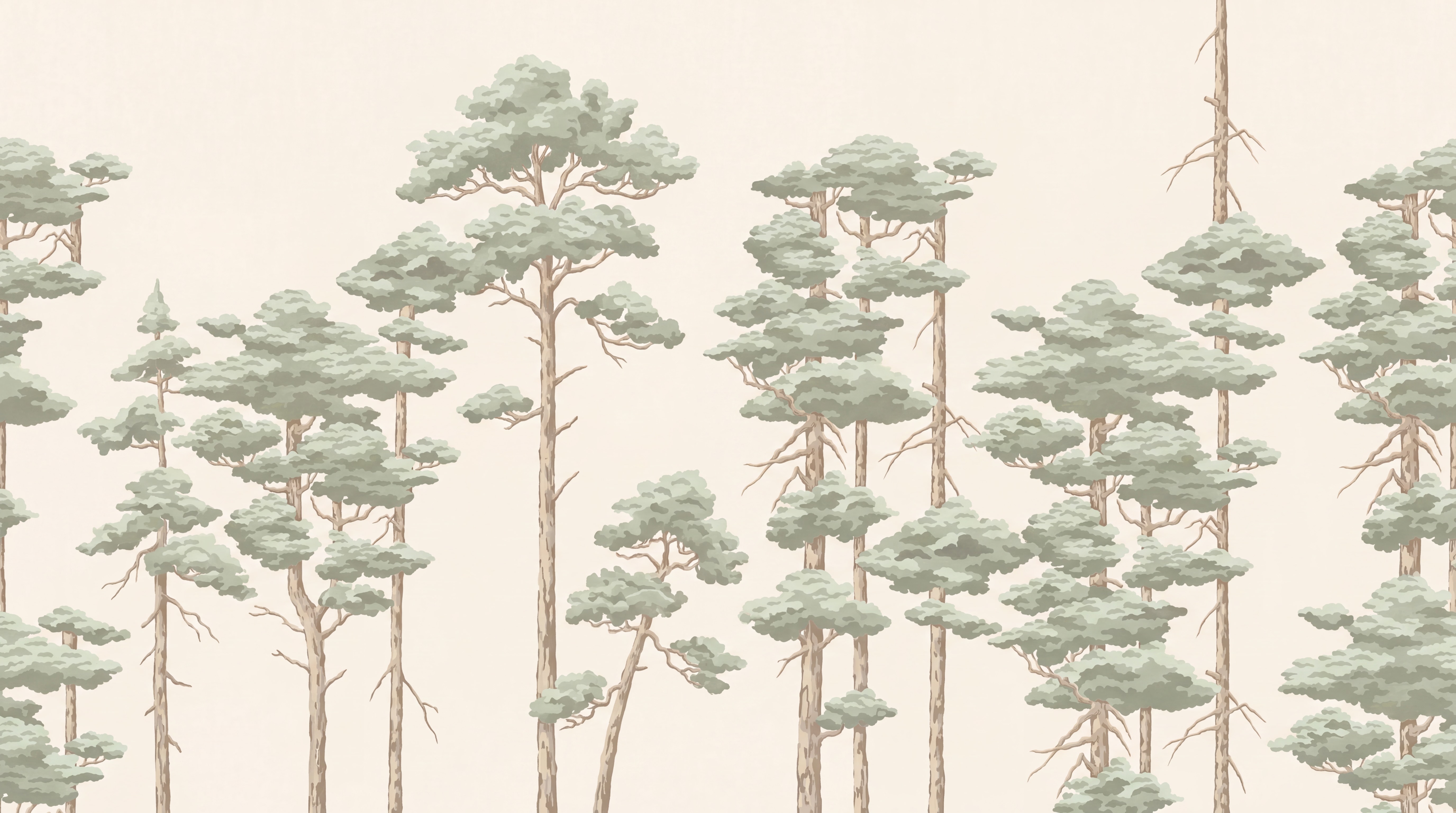 Sage Green Tree Silhouettes Wallpaper Mural, Peel-and-stick Finish