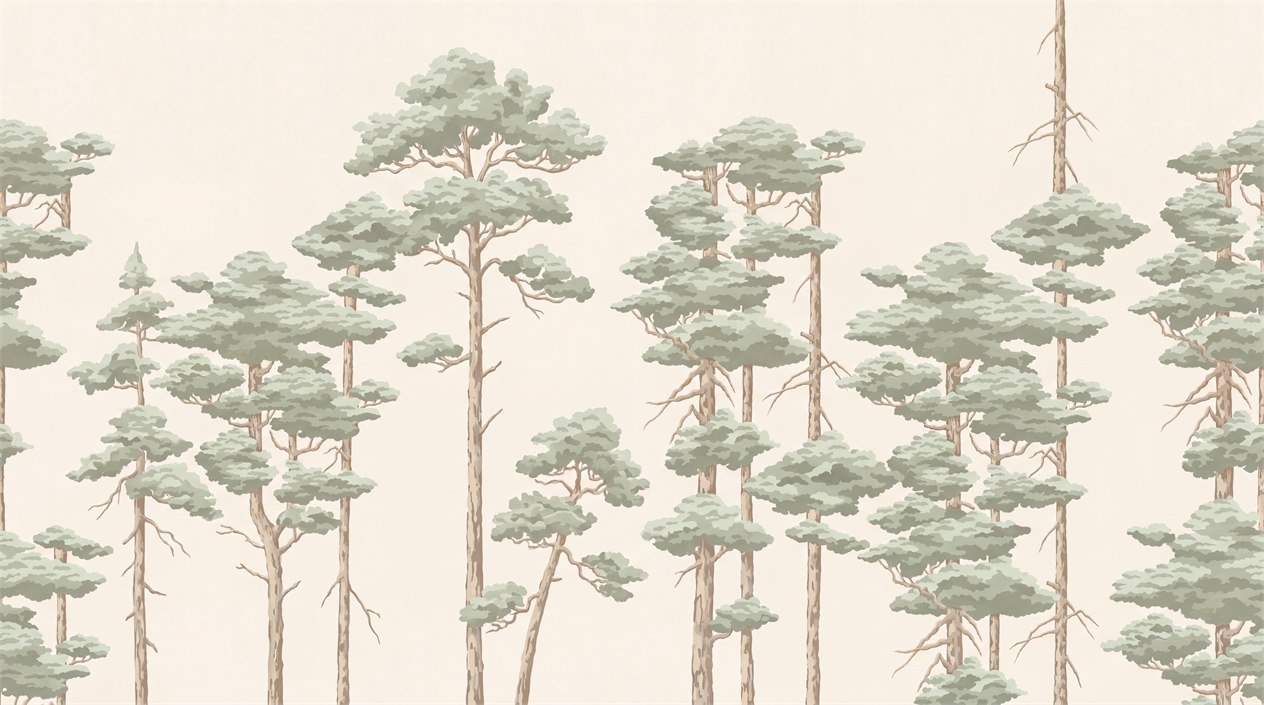 Sage Green Tree Silhouettes Wallpaper Mural Accent-wall-wallpaper-murals, Peel-and-stick Finish