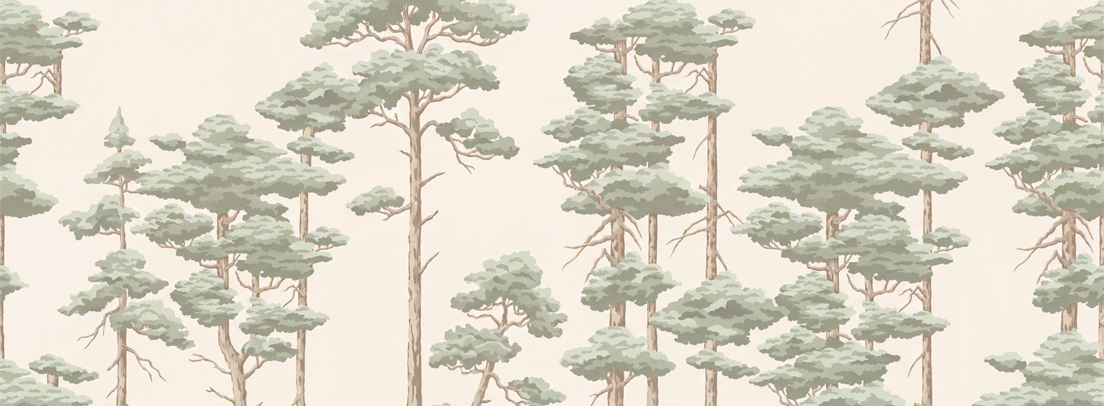 Sage Green Tree Silhouettes Wallpaper Mural Feature-wall-wallpaper-murals, Peel-and-stick Finish