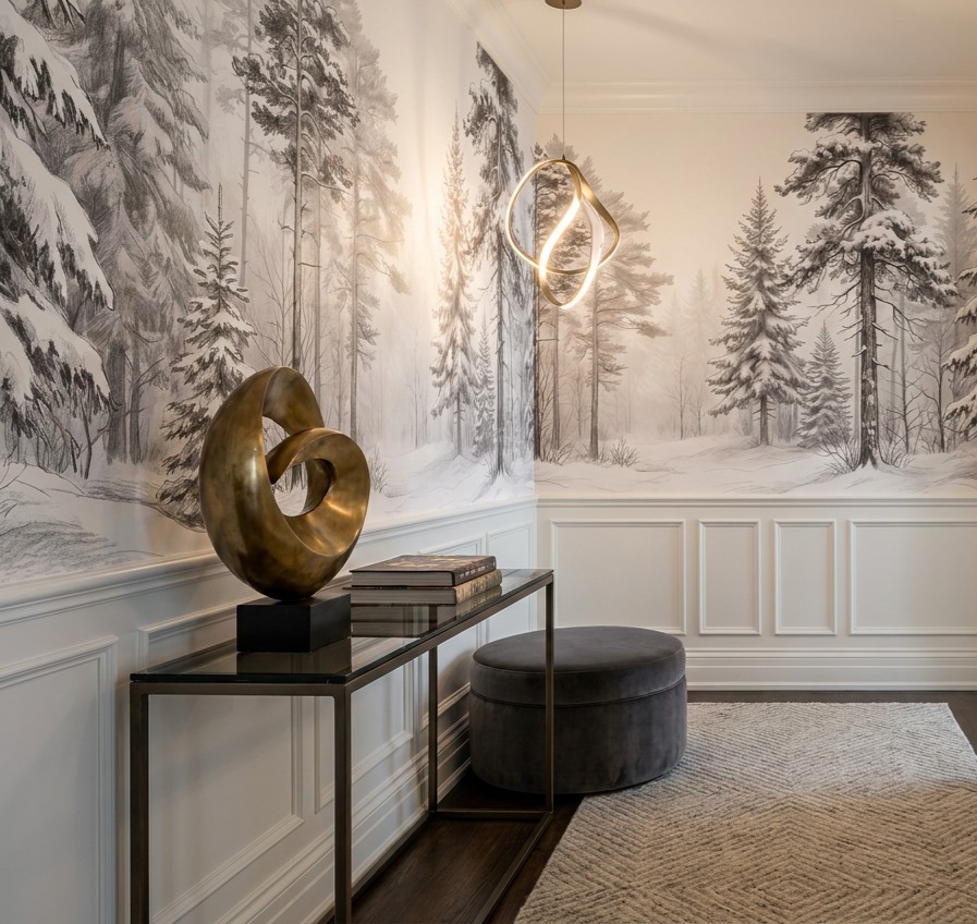 White Tree Silhouettes Wallpaper Mural Hallway-wallpaper-murals, Peel-and-stick Finish
