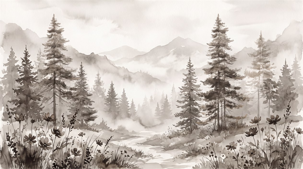 Brown Tree Silhouettes Wallpaper Mural, Peel-and-stick Finish