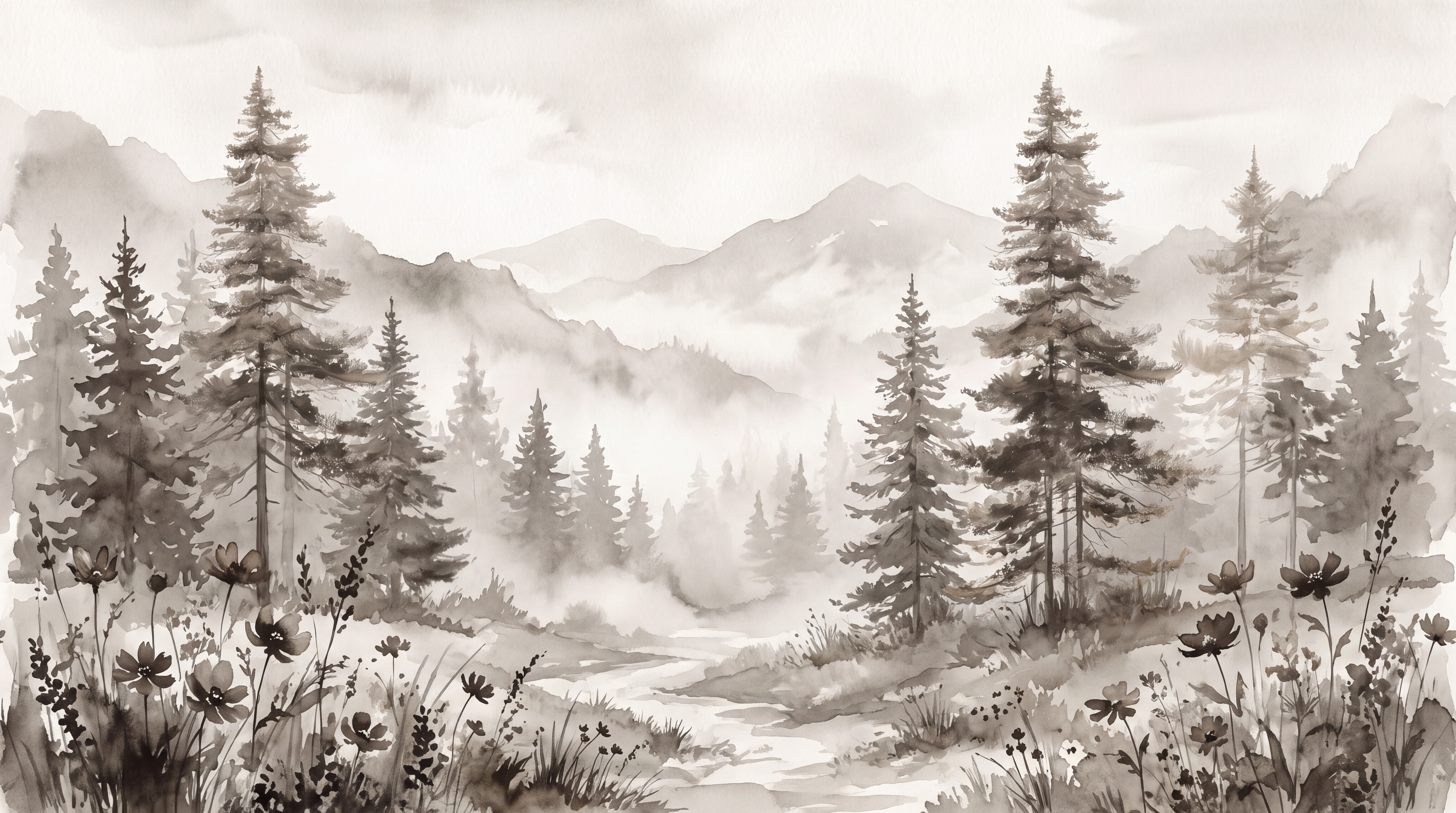 Brown Tree Silhouettes Wallpaper Mural, Peel-and-stick Finish