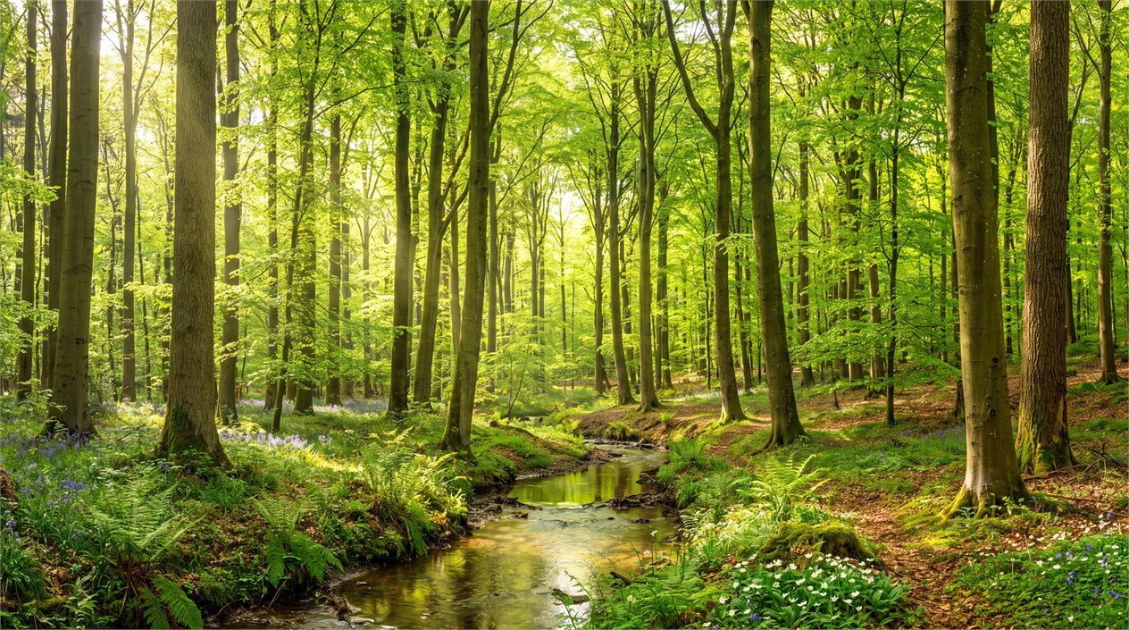 Green Woodland Trees Wallpaper Mural Accent-wall-wallpaper-murals, Peel-and-stick Finish