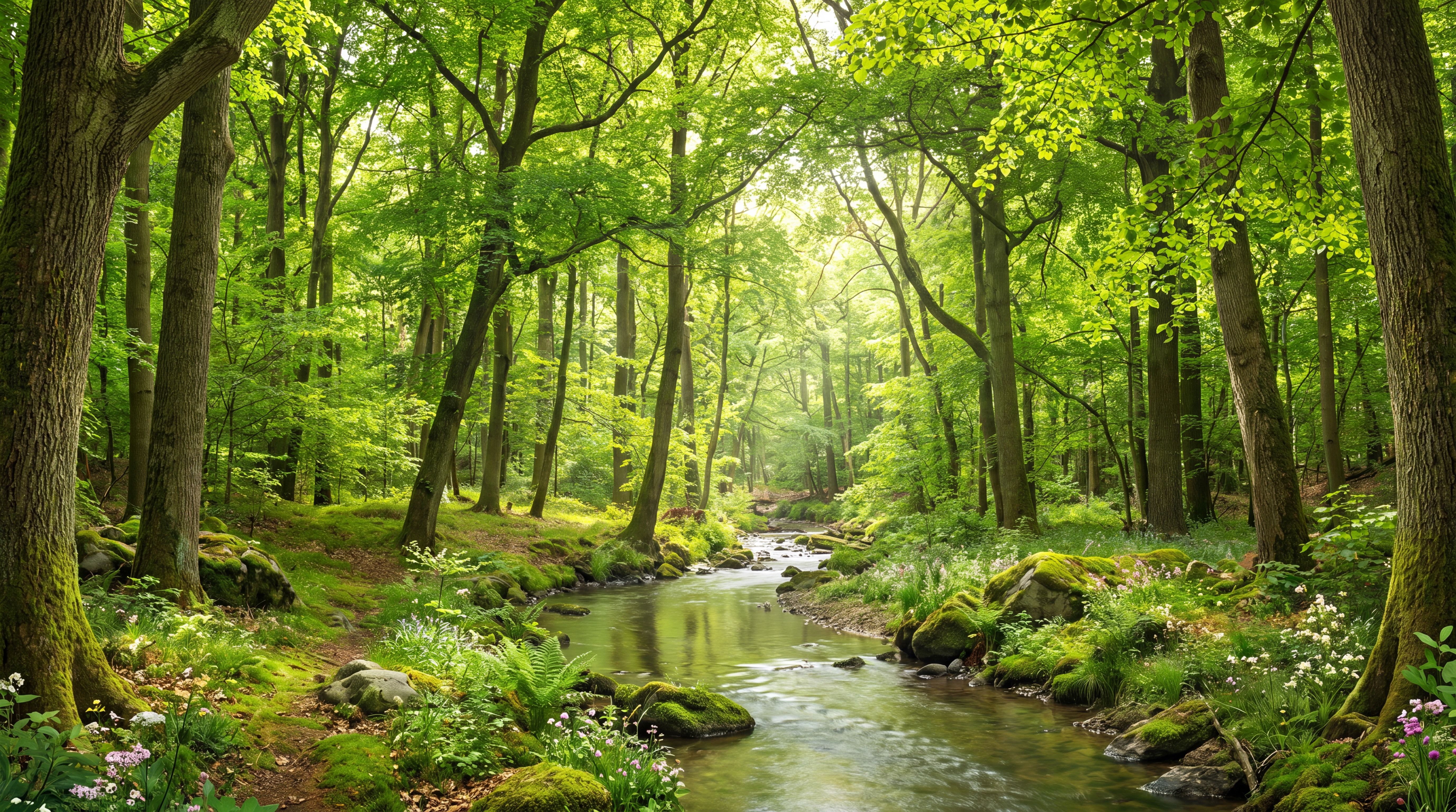 Green Woodland Trees Forest Wallpaper Mural, Peel-and-stick Finish