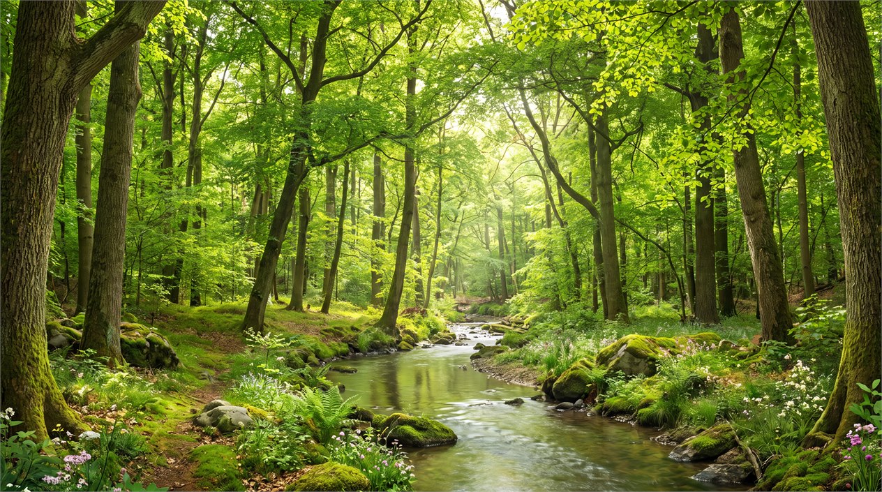 Green Woodland Trees Forest Wallpaper Mural Accent-wall-wallpaper-murals, Peel-and-stick Finish