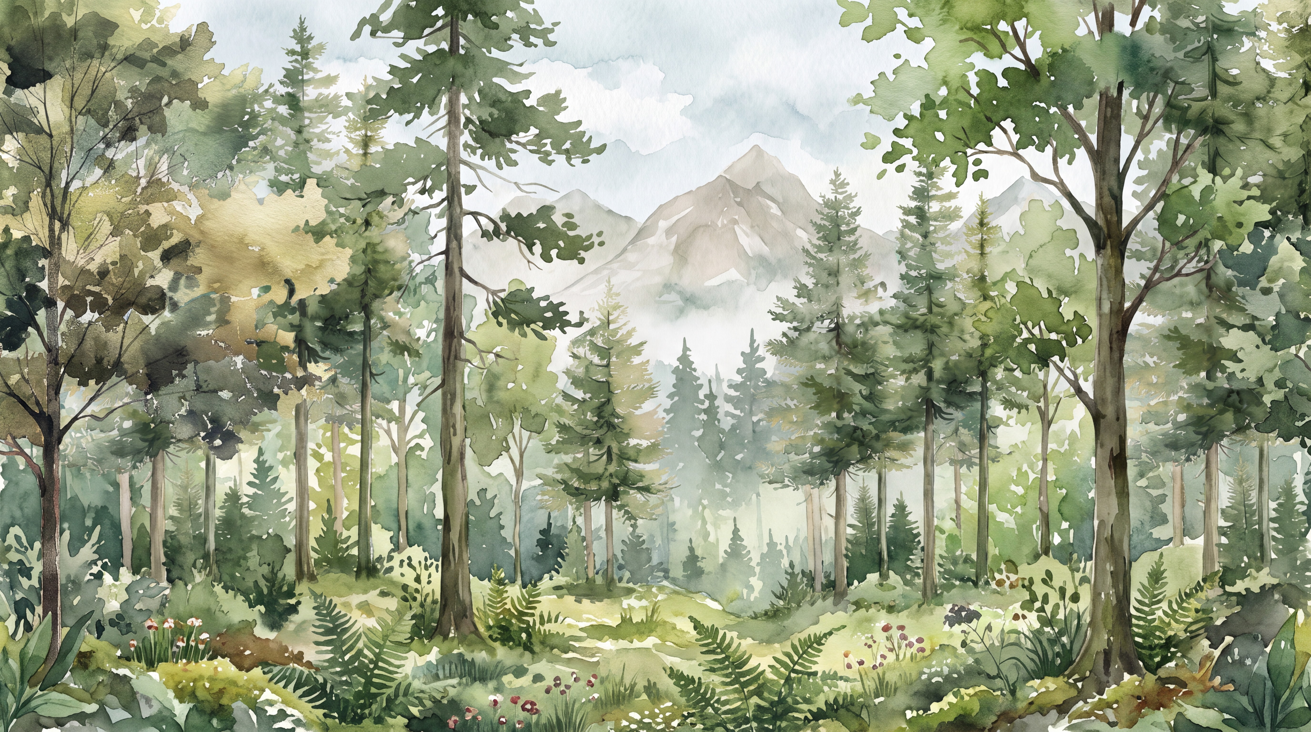 Green Woodland Trees Decorative Wallpaper Mural Feature-wall-wallpaper-murals, Peel-and-stick Finish
