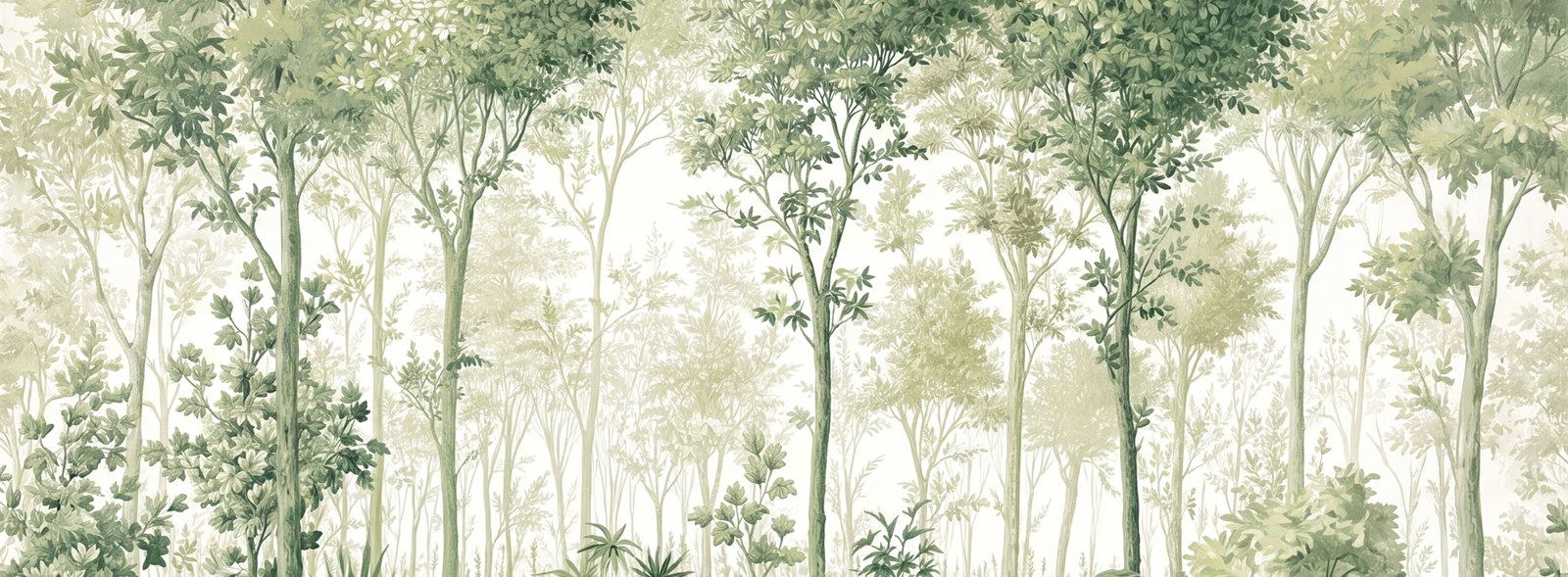 Green Woodland Trees Layered Wallpaper Mural Accent-wall-wallpaper-murals, Peel-and-stick Finish