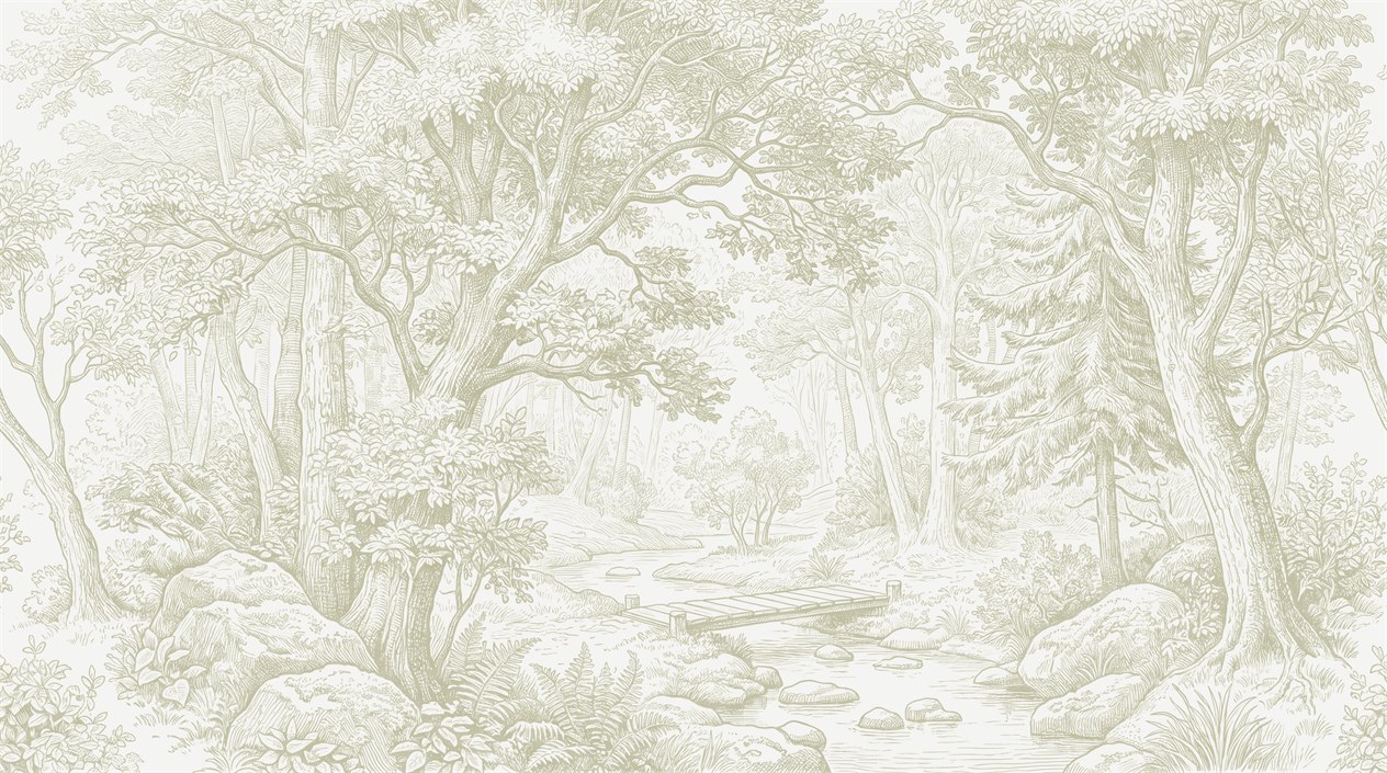 Ivory And Red Woodland Trees Forest Wallpaper Mural Accent-wall-wallpaper-murals, Peel-and-stick Finish