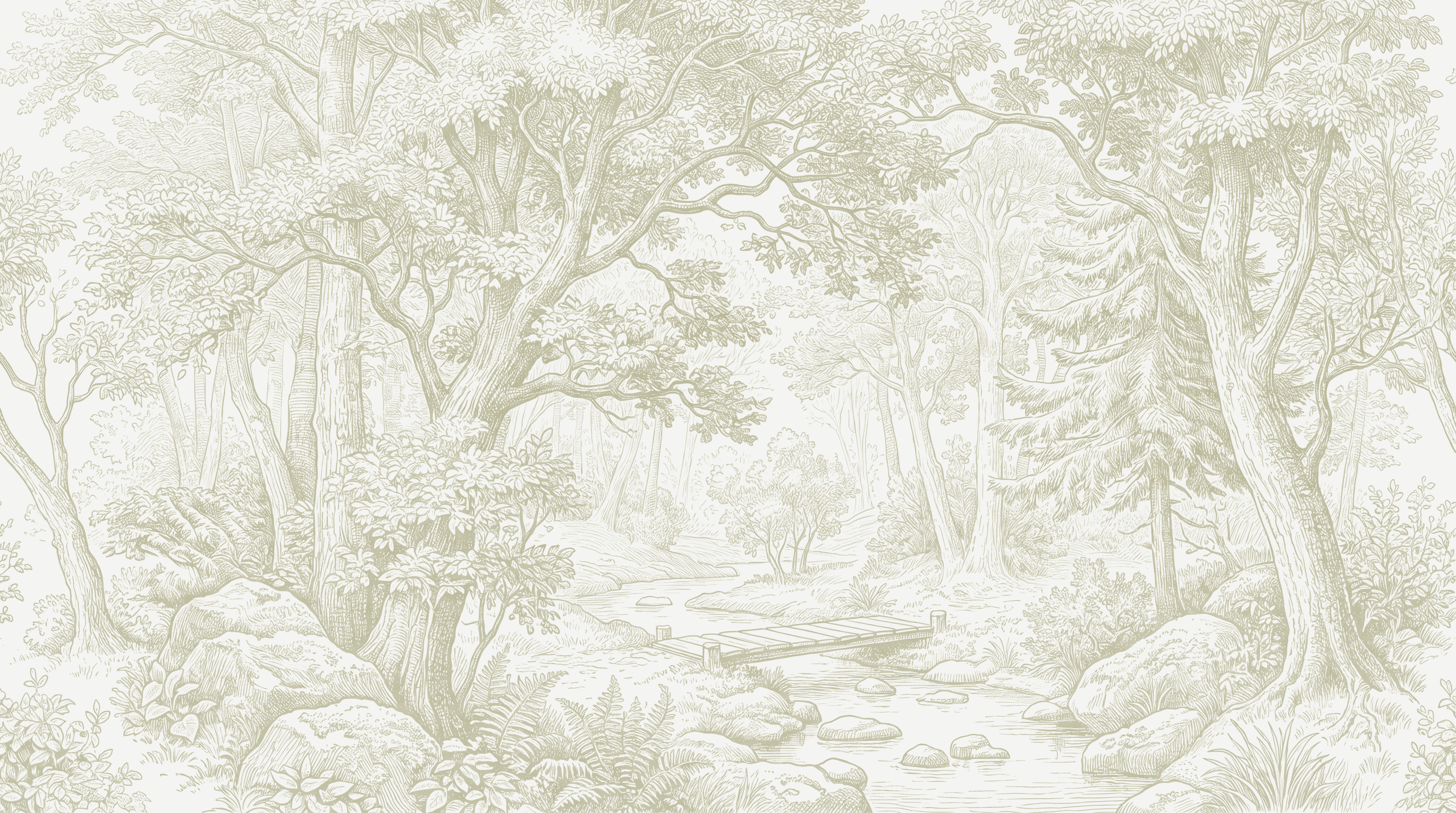 Ivory And Red Woodland Trees Forest Wallpaper Mural, Peel-and-stick Finish