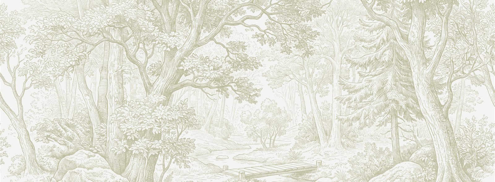 Ivory Misty Woodland Stream Wallpaper Mural — Wallpaper Mural Design, Peel-and-stick Finish