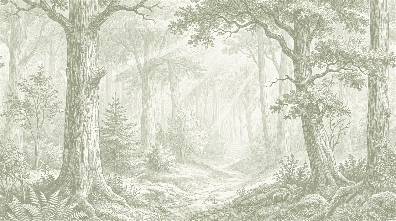 Green Woodland Trees Watercolour Wallpaper Mural Accent-wall-wallpaper-murals, Peel-and-stick Finish