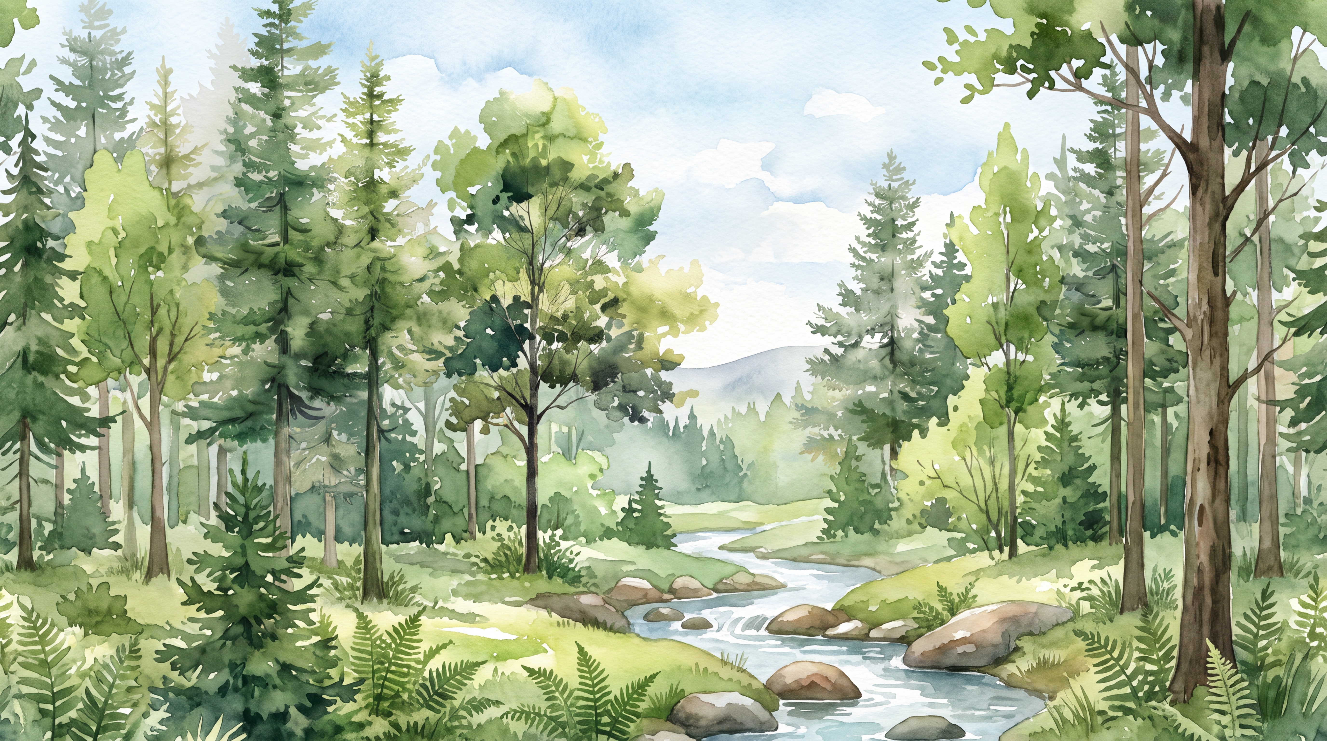 Green Woodland Trees Painterly Wallpaper Mural, Peel-and-stick Finish