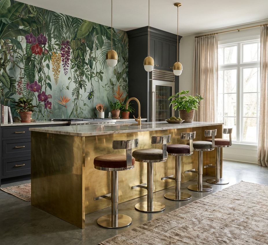 Green Abstract Forms Organic Wallpaper Mural Kitchen-wallpaper-murals, Peel-and-stick Finish