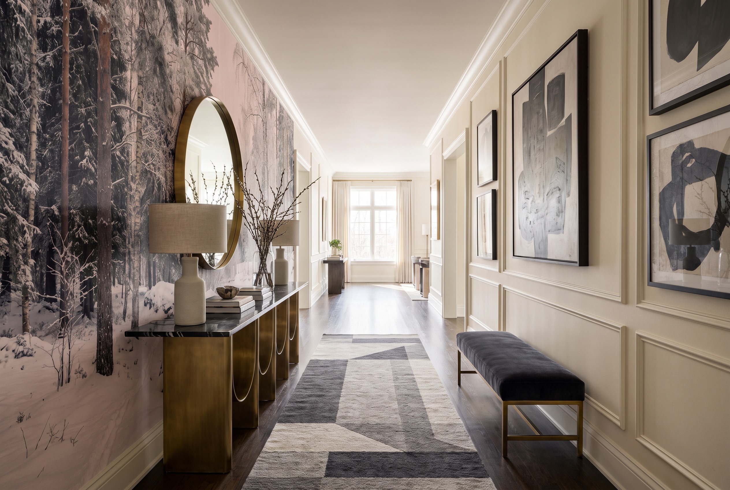 Grey And Red Abstract Forms Decorative Wallpaper Mural Hallway-wallpaper-murals, Peel-and-stick Finish