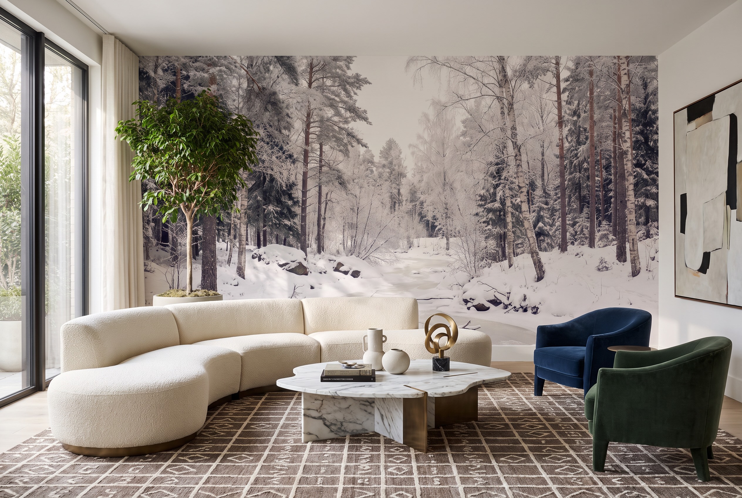 Grey And Red Abstract Forms Decorative Wallpaper Mural Accent-wall-wallpaper-murals, Peel-and-stick Finish