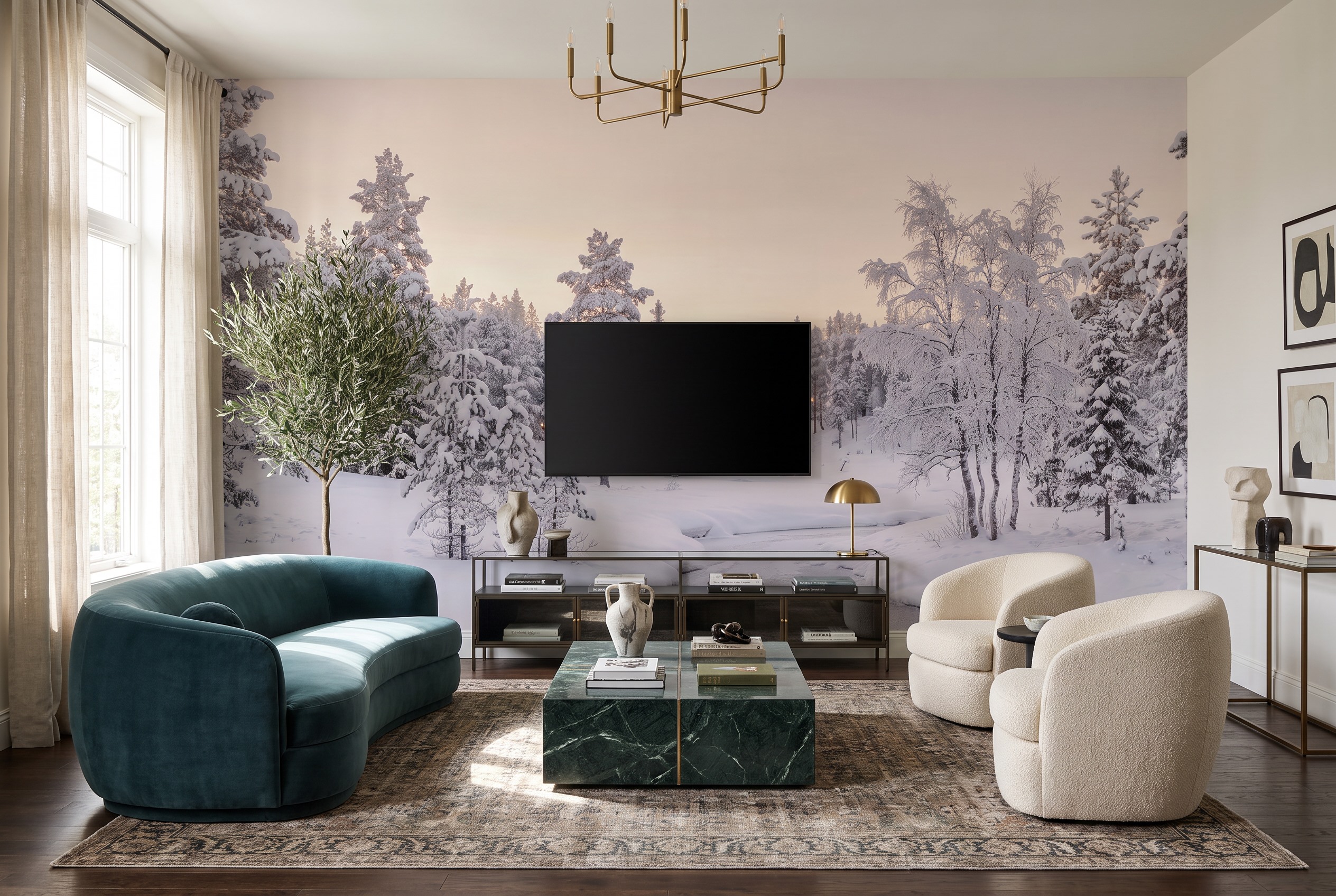 Tan And Neutral Abstract Forms Linear Atmospheric Wallpaper Mural Feature-wall-wallpaper-murals, Peel-and-stick Finish