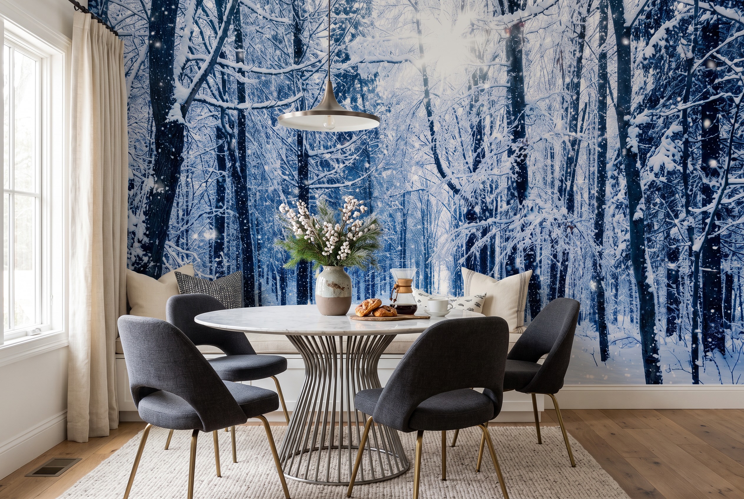 Blue Abstract Forms Layered Wallpaper Mural Kitchen-wallpaper-murals, Peel-and-stick Finish