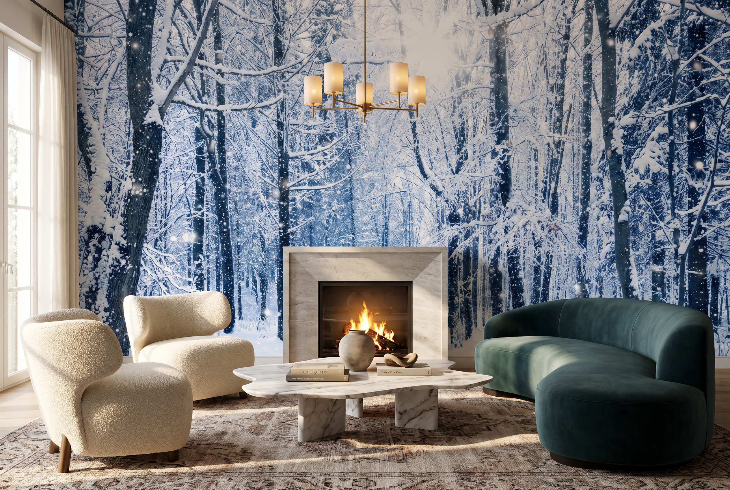 Blue Abstract Forms Layered Wallpaper Mural Accent-wall-wallpaper-murals, Peel-and-stick Finish