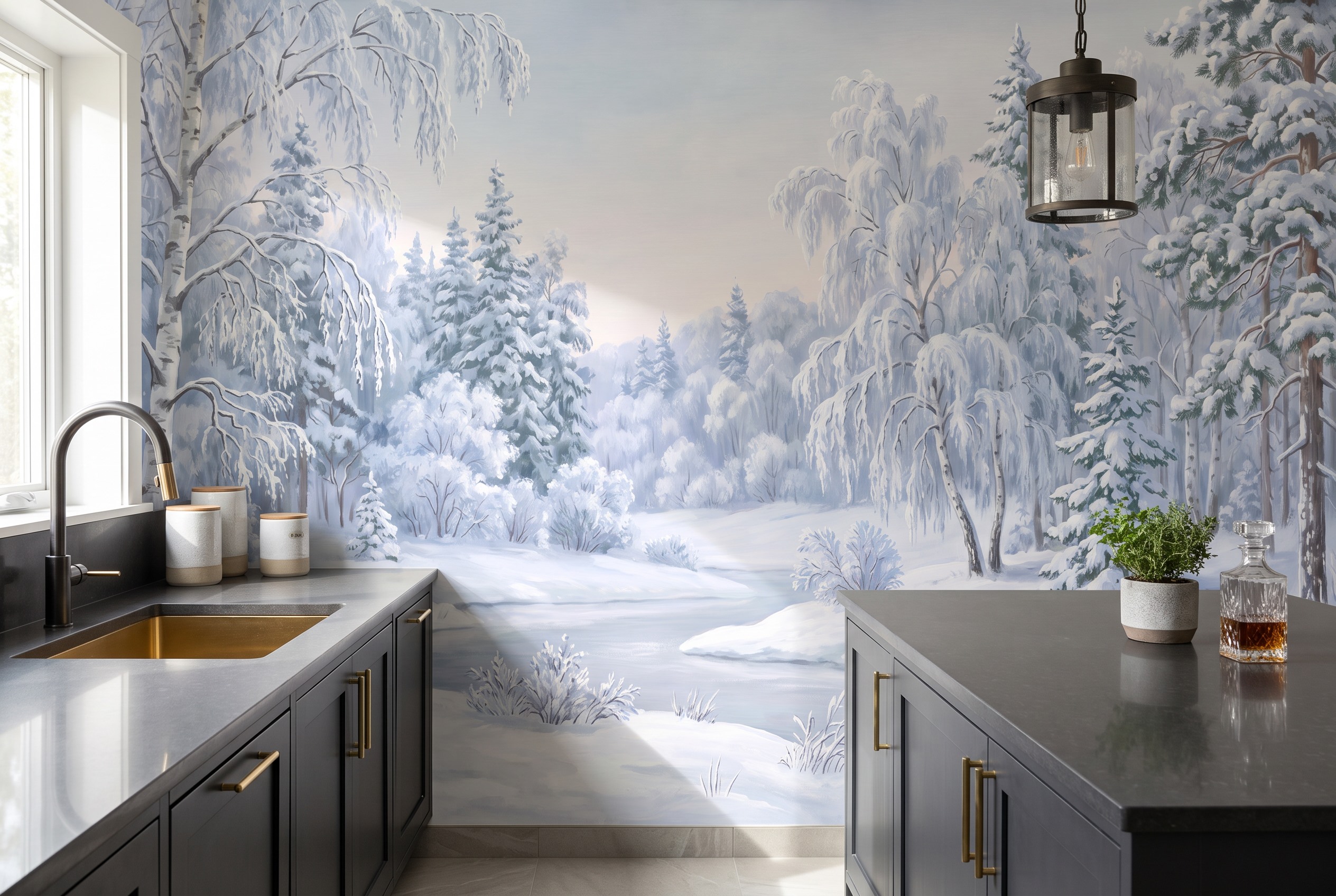 Neutral Abstract Forms Wallpaper Mural Layered Curved Wallpaper Mural Kitchen-wallpaper-murals, Peel-and-stick Finish