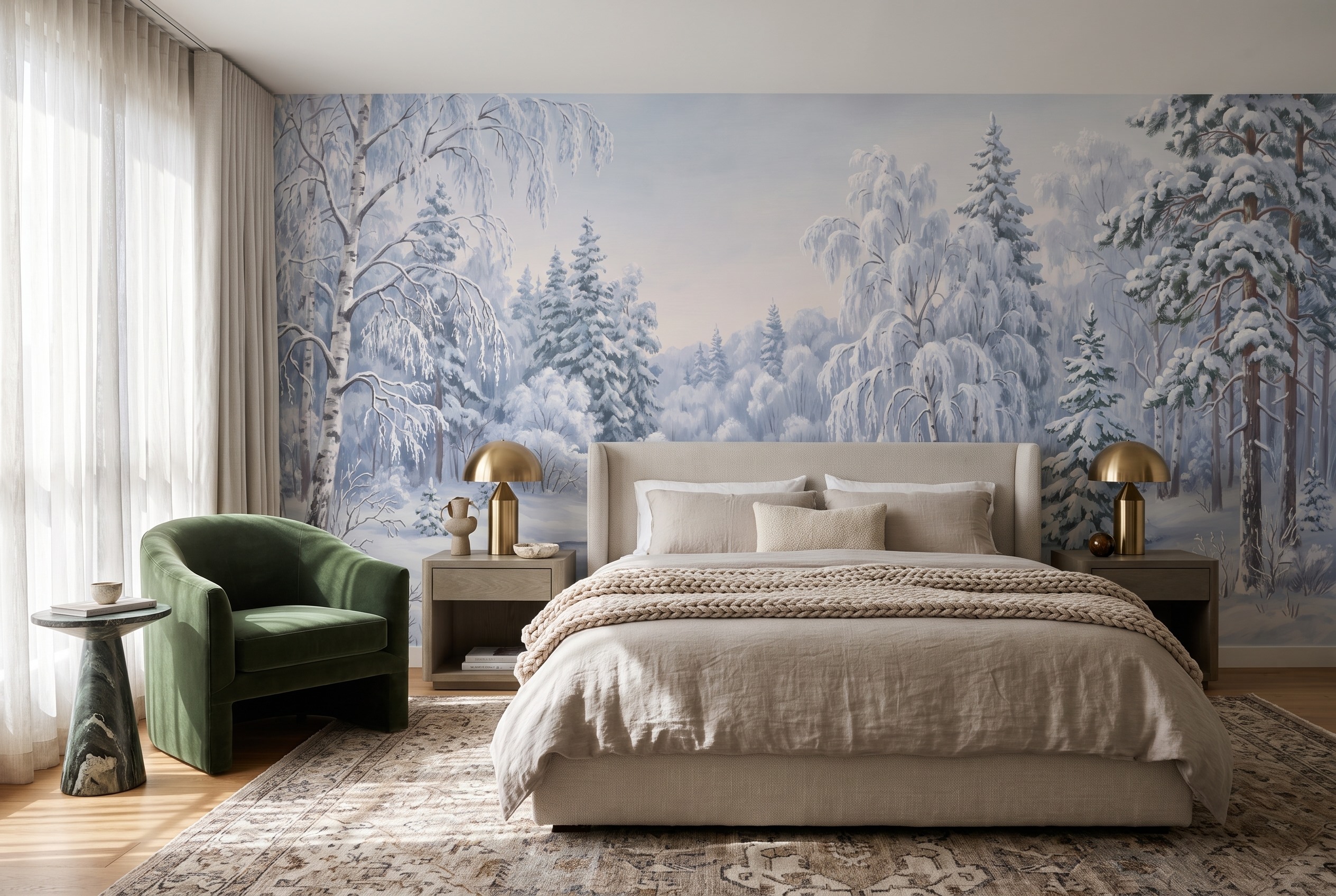 Neutral Abstract Forms Wallpaper Mural Layered Curved Wallpaper Mural Bedroom-wallpaper-murals, Peel-and-stick Finish
