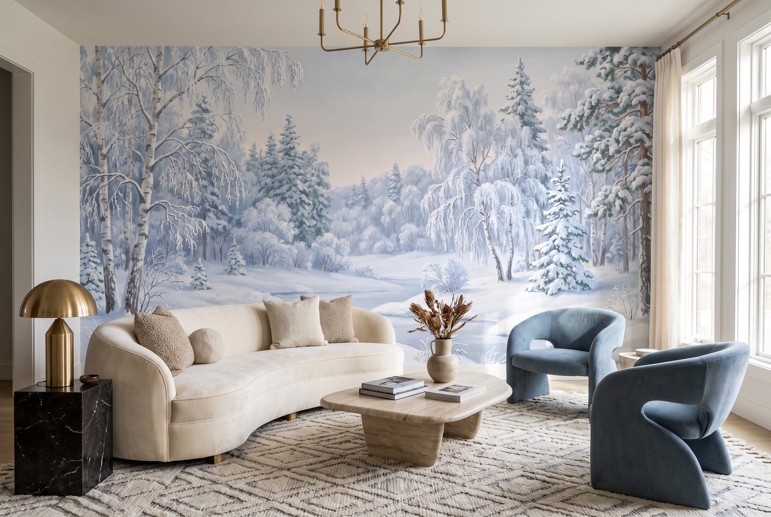 Neutral Abstract Forms Wallpaper Mural Layered Curved Wallpaper Mural Feature-wall-wallpaper-murals, Peel-and-stick Finish