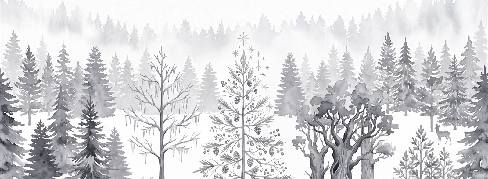Grey Woodland Trees Forest Wallpaper Mural Accent-wall-wallpaper-murals, Peel-and-stick Finish