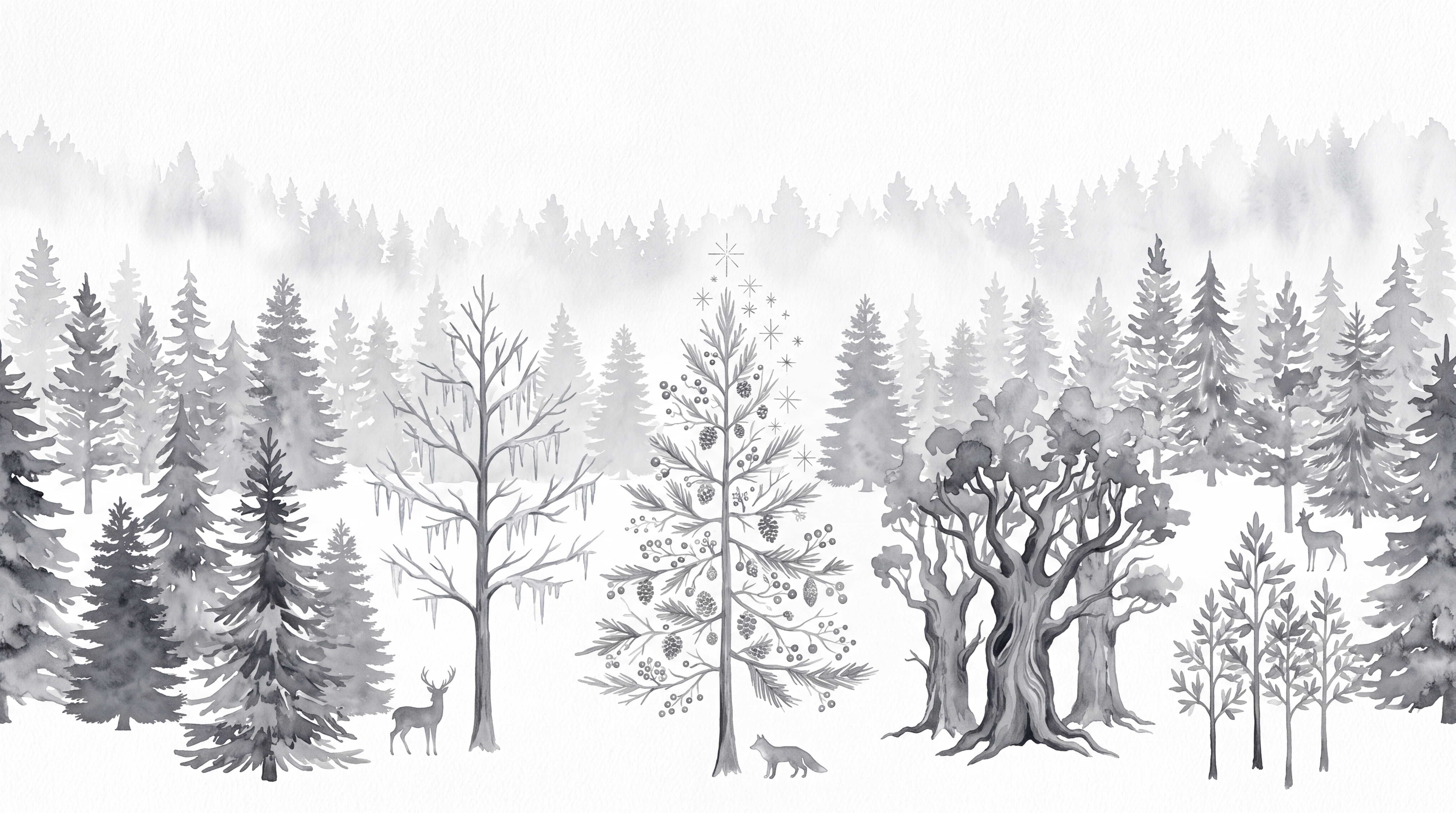 Grey Woodland Trees Forest Wallpaper Mural, Peel-and-stick Finish
