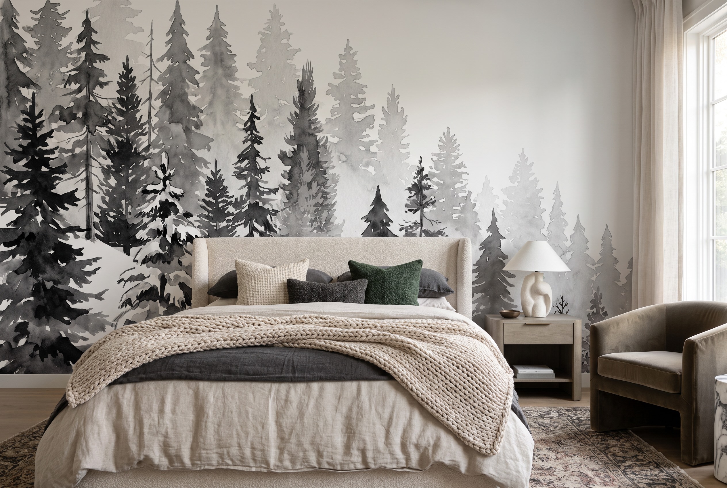 Grey Abstract Forms Decorative Wallpaper Mural Bedroom-wallpaper-murals, Peel-and-stick Finish