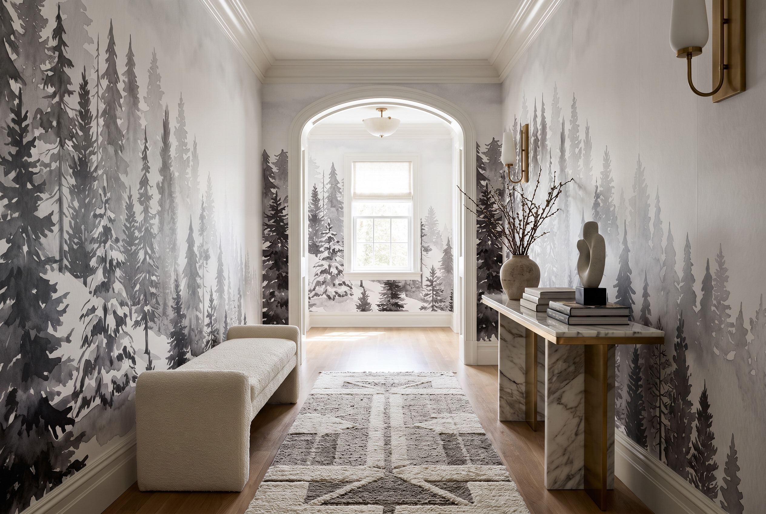 Grey Abstract Forms Decorative Wallpaper Mural Hallway-wallpaper-murals, Peel-and-stick Finish