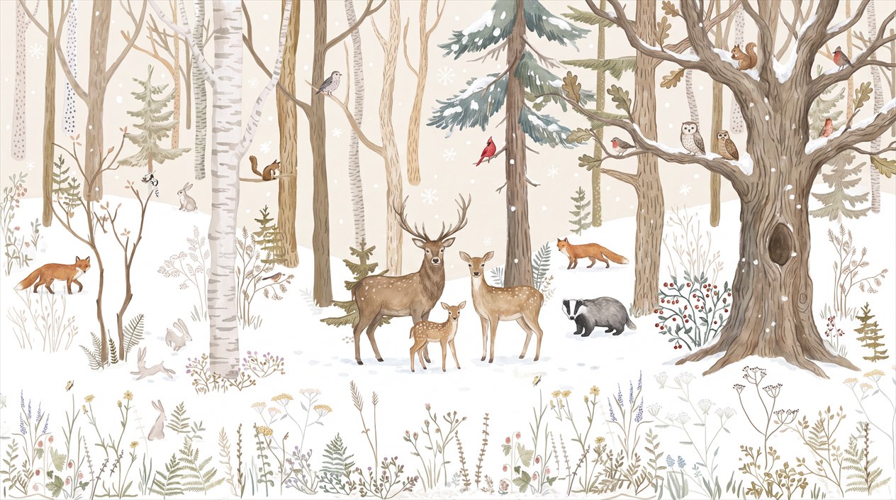 Tan And Neutral Woodland Trees Wallpaper Mural Accent-wall-wallpaper-murals, Peel-and-stick Finish