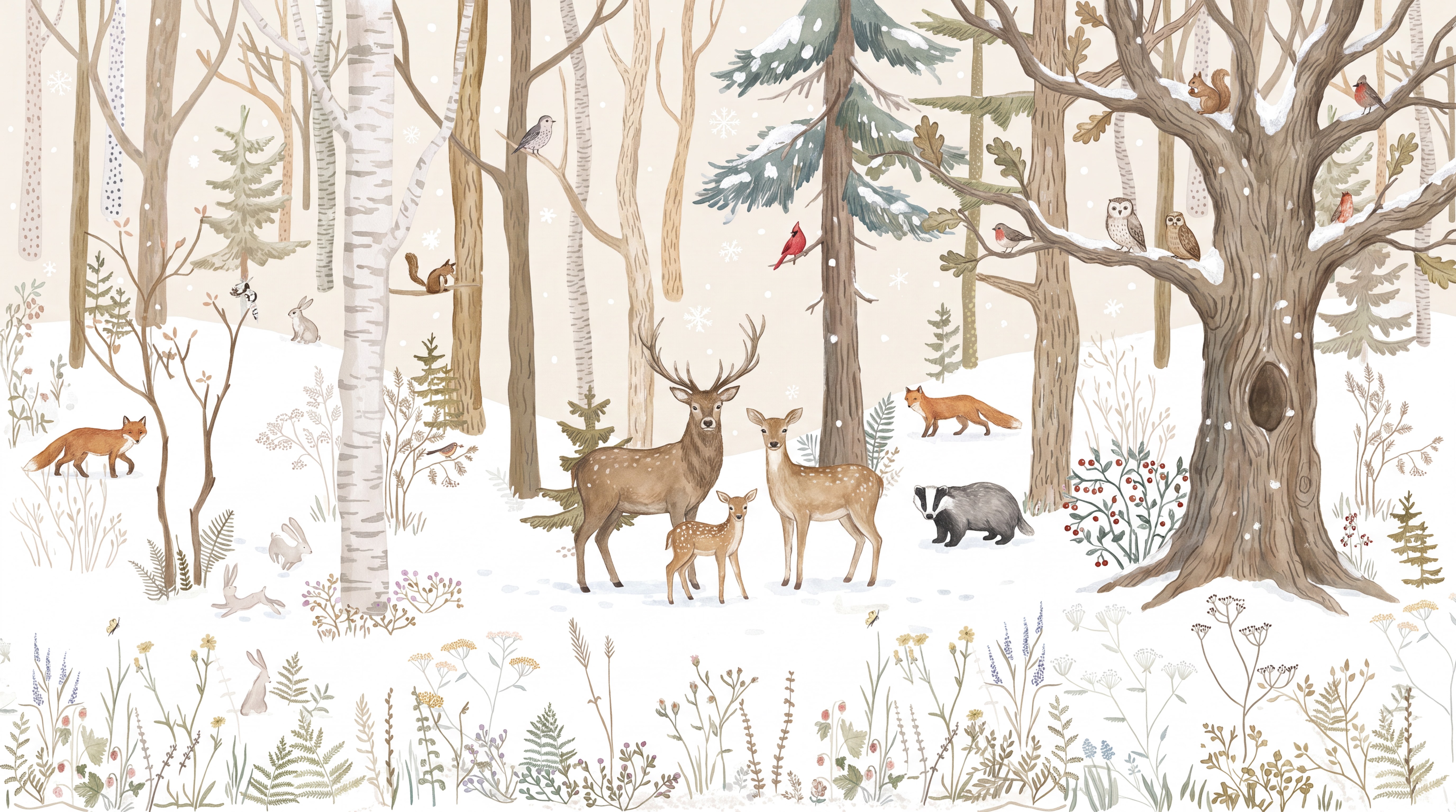 Tan And Neutral Woodland Trees Wallpaper Mural, Peel-and-stick Finish