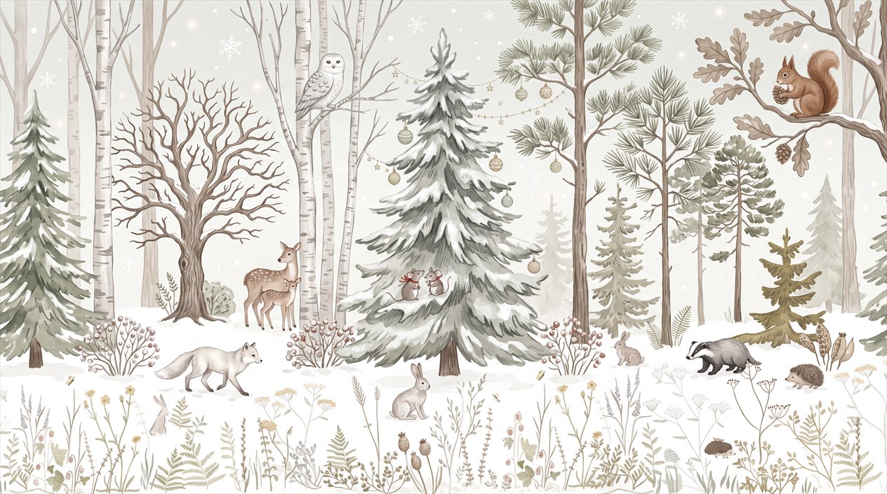 Tan And Neutral Woodland Trees Forest Wallpaper Mural, Peel-and-stick Finish