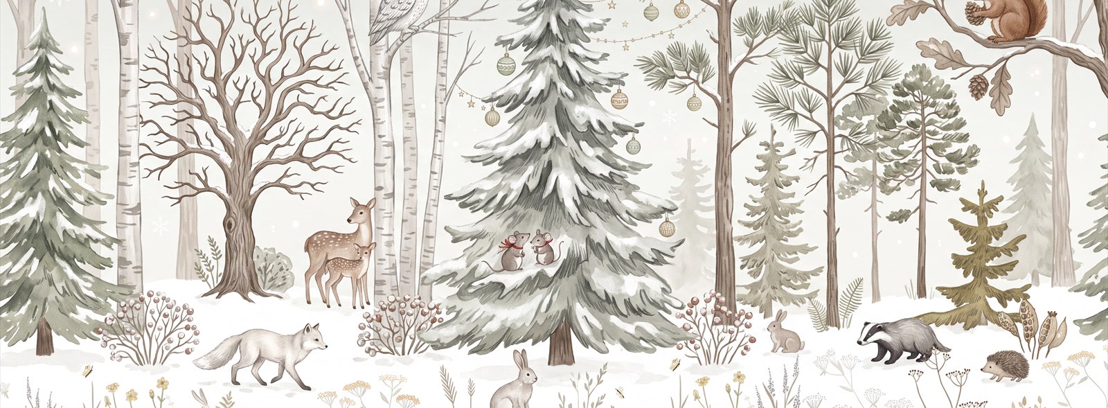 Tan And Neutral Woodland Trees Forest Wallpaper Mural Accent-wall-wallpaper-murals, Peel-and-stick Finish