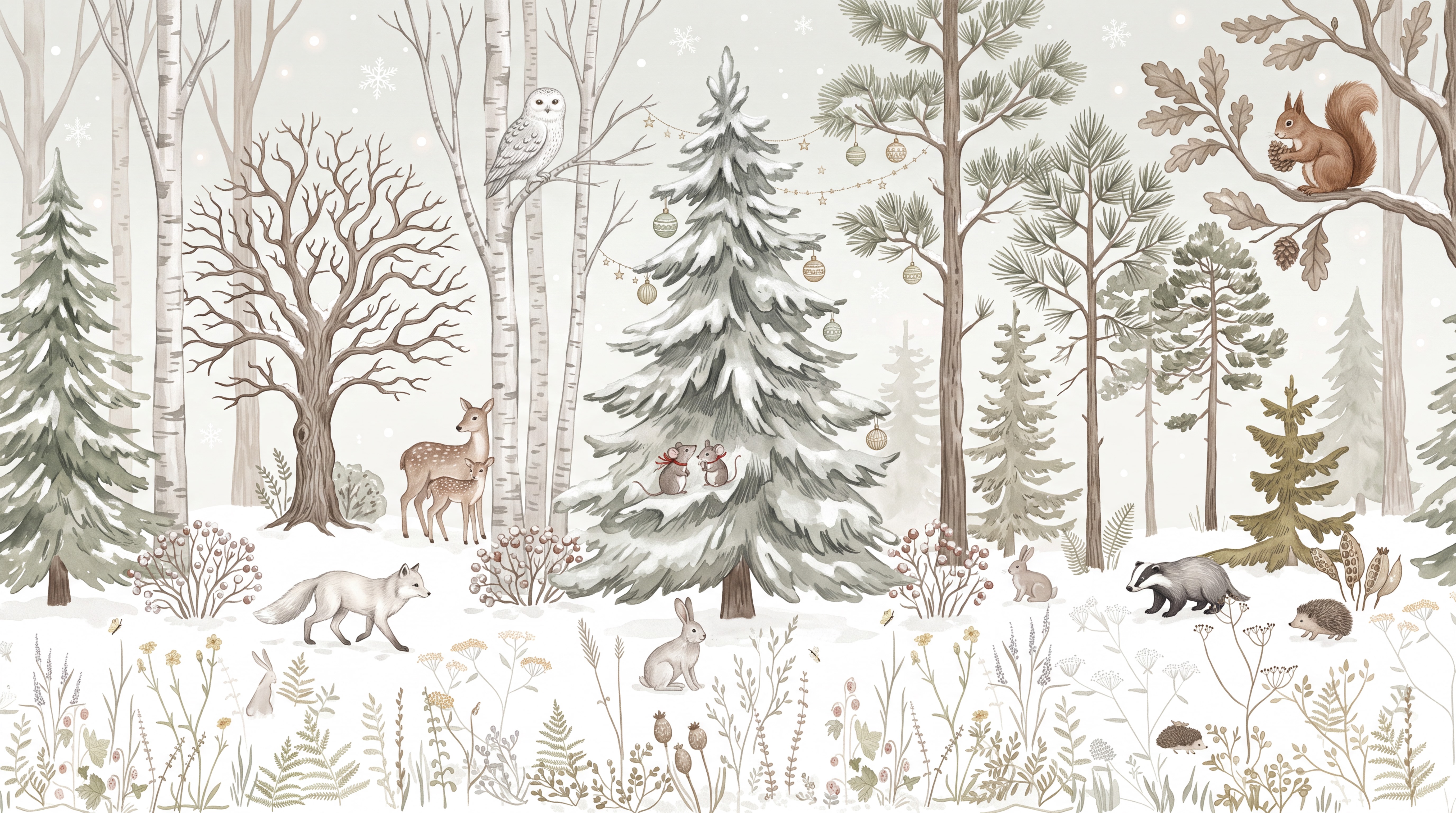 Tan And Neutral Woodland Trees Forest Wallpaper Mural, Peel-and-stick Finish