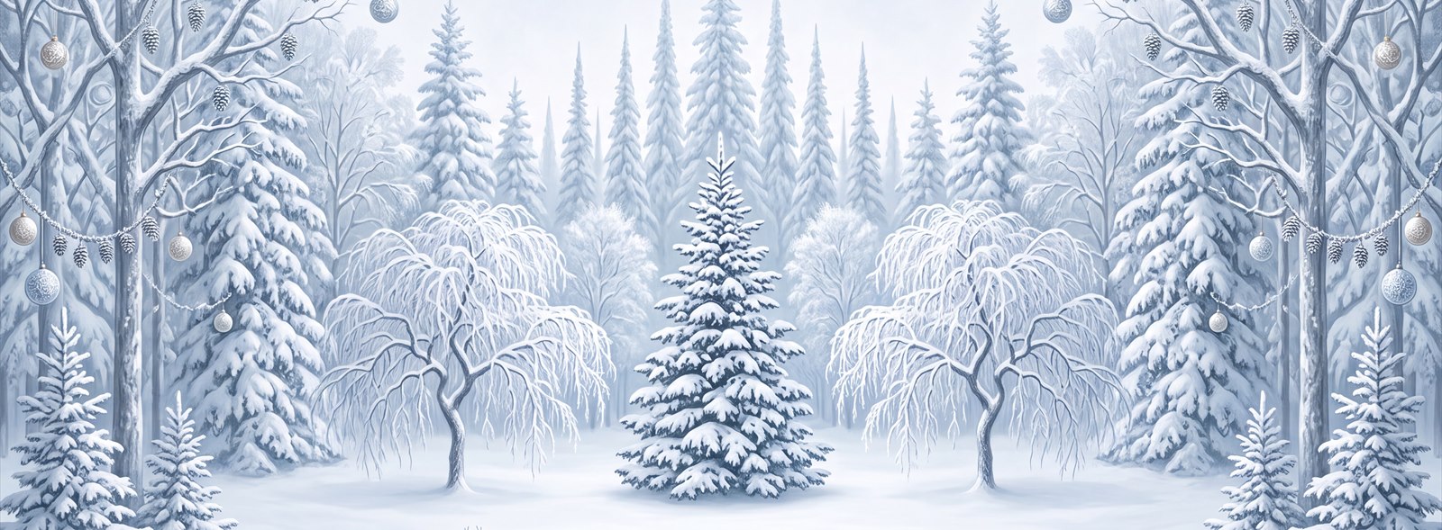 Snowy Evergreen Forest With Deer And Fox Wallpaper Mural — Wallpaper Mural Design, Peel-and-stick Finish