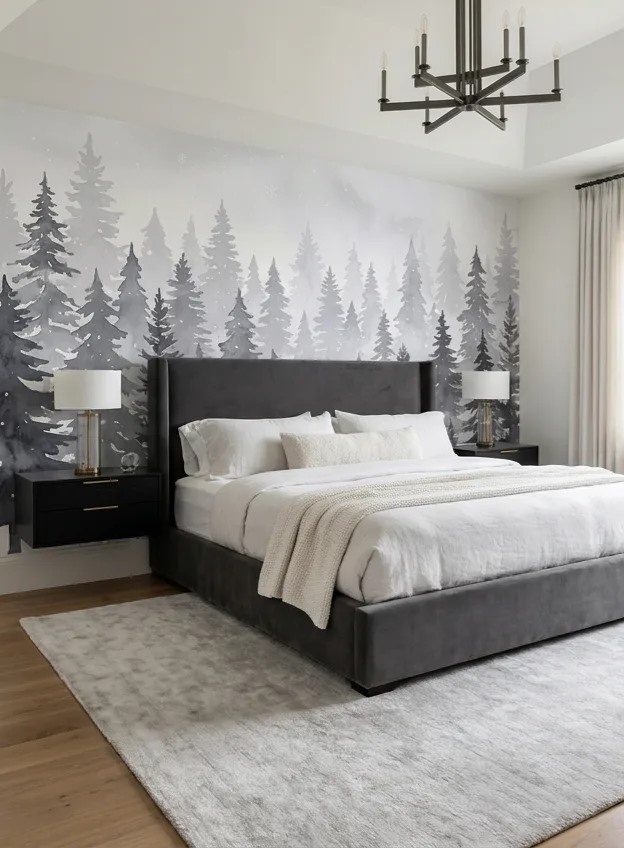 Grey Abstract Forms Layered Wallpaper Mural Bedroom-wallpaper-murals, Peel-and-stick Finish