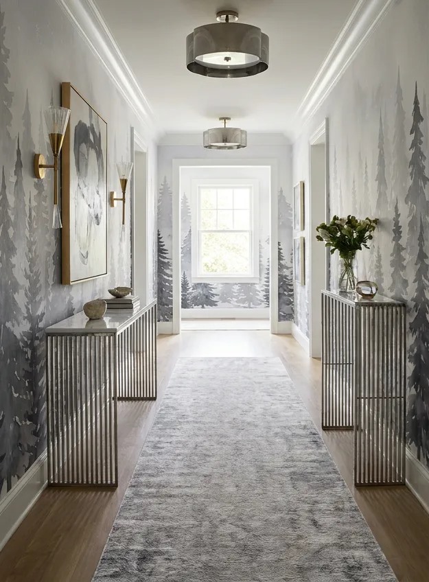 Grey Abstract Forms Layered Wallpaper Mural Hallway-wallpaper-murals, Peel-and-stick Finish