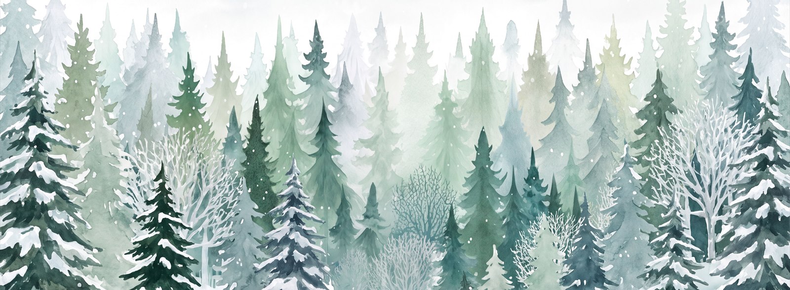 Sage Green Watercolour Snowy Forest Wallpaper Mural — Wallpaper Mural Design, Peel-and-stick Finish