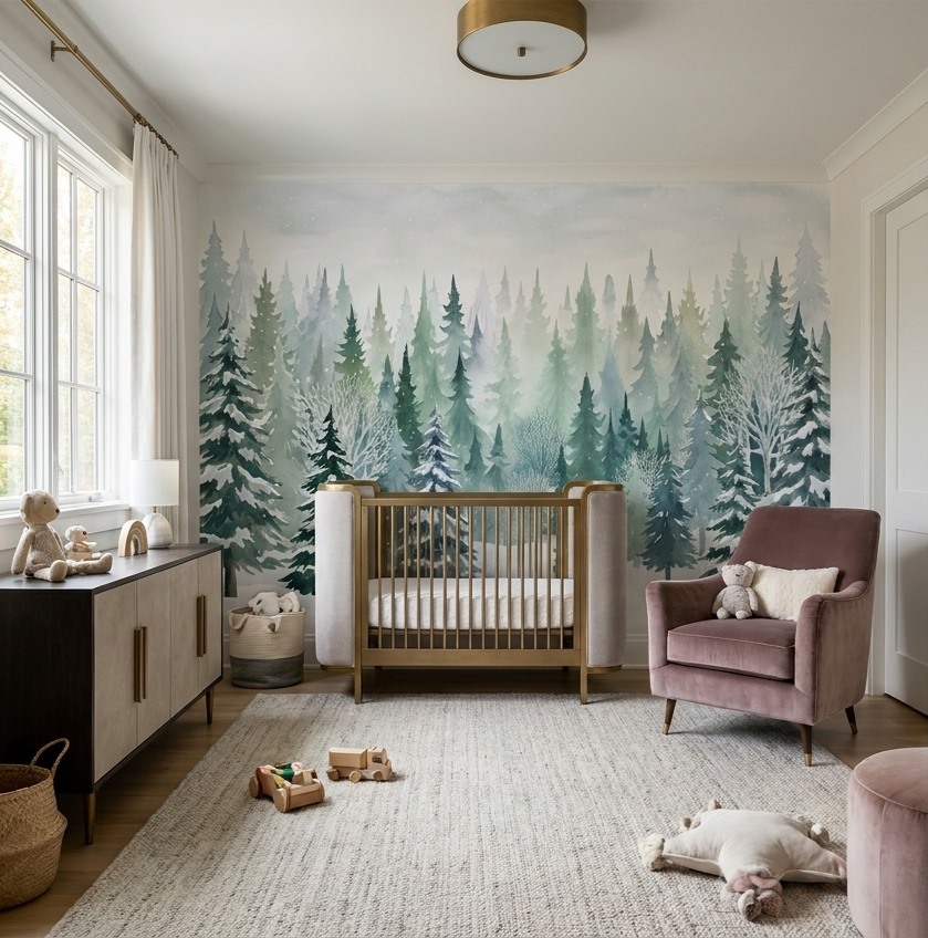 Teal Abstract Forms Illustrated Wallpaper Mural Accent-wall-wallpaper-murals, Peel-and-stick Finish