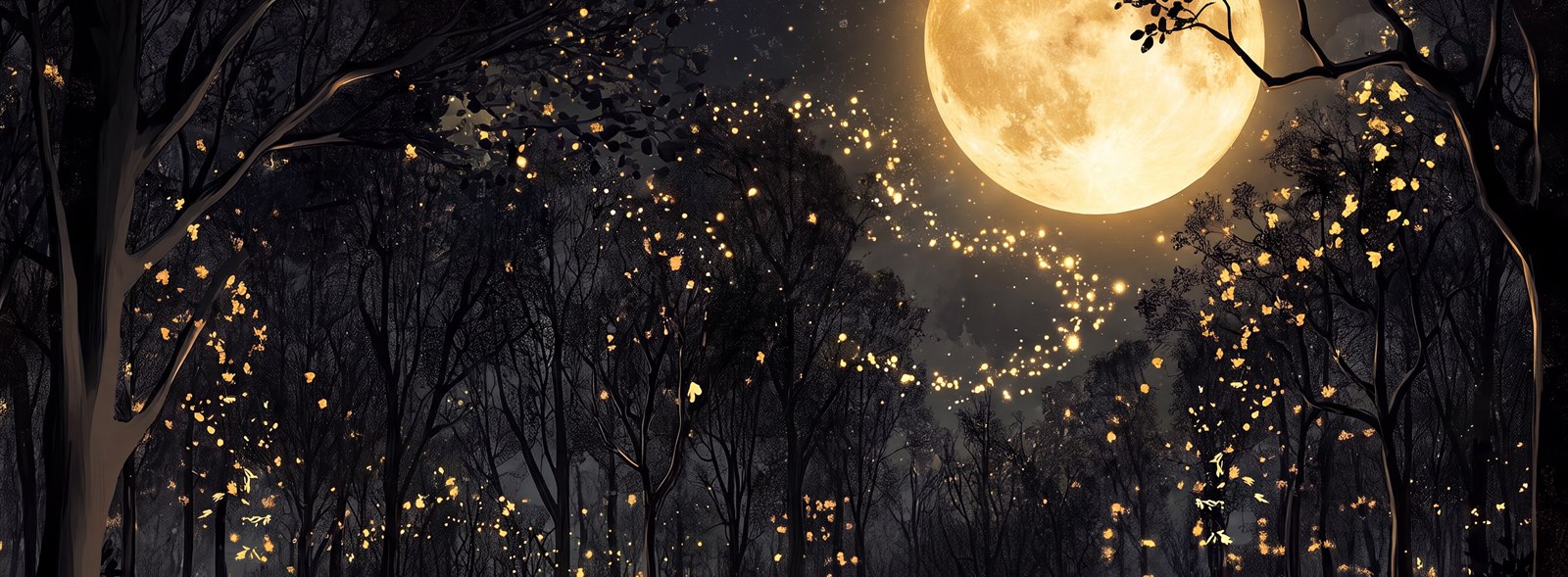 Golden Moon Leafless Forest Wallpaper Mural — Wallpaper Mural Design, Peel-and-stick Finish
