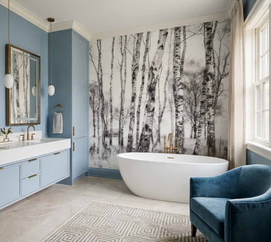 Grey Abstract Forms Organic Wallpaper Mural Bathroom-wallpaper-murals, Peel-and-stick Finish